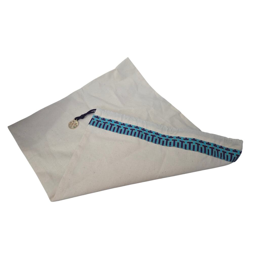 Tory Burch Canvas Drawstring Dust Bag 12x15" Purse Shoes Logo Charm Blue